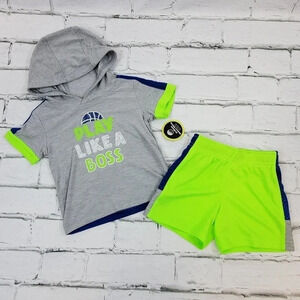 Boys PLAY LIKE A BOSS Grey/Green Hooded Short Sleeve Shirt and Short AthleticSet